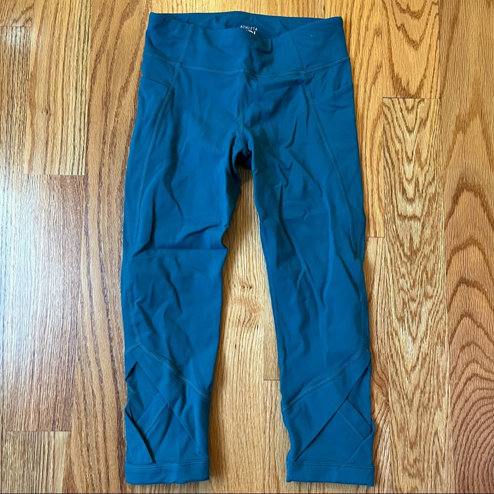 Athleta Girl teal crop leggings size large / 12